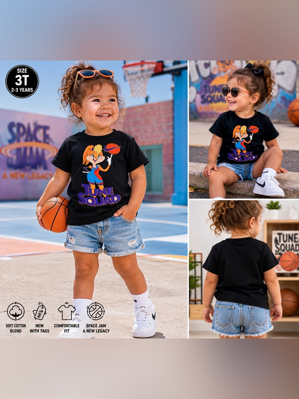Nike Space Jam Tune Squad Lola Bunny Toddler T-Shirt NWT Black Size 3T